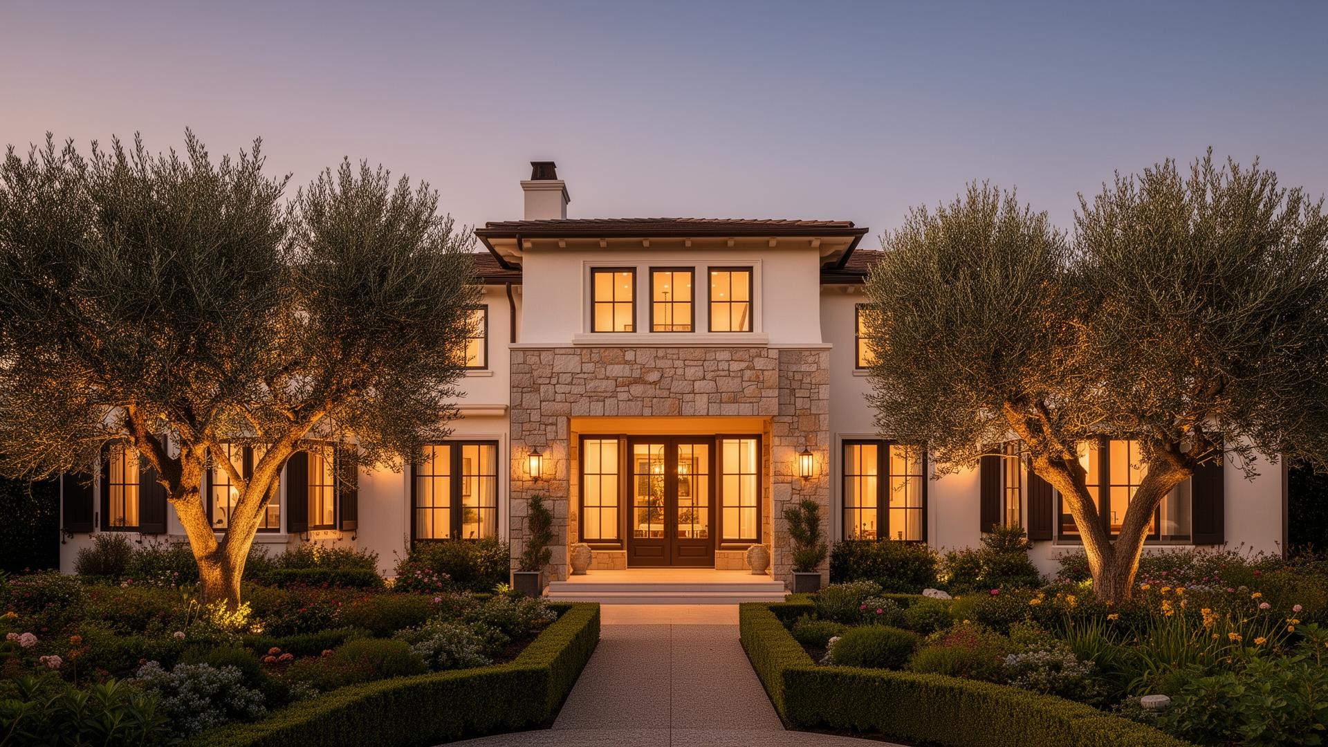 Stately Pacific Palisades estate at twilight
